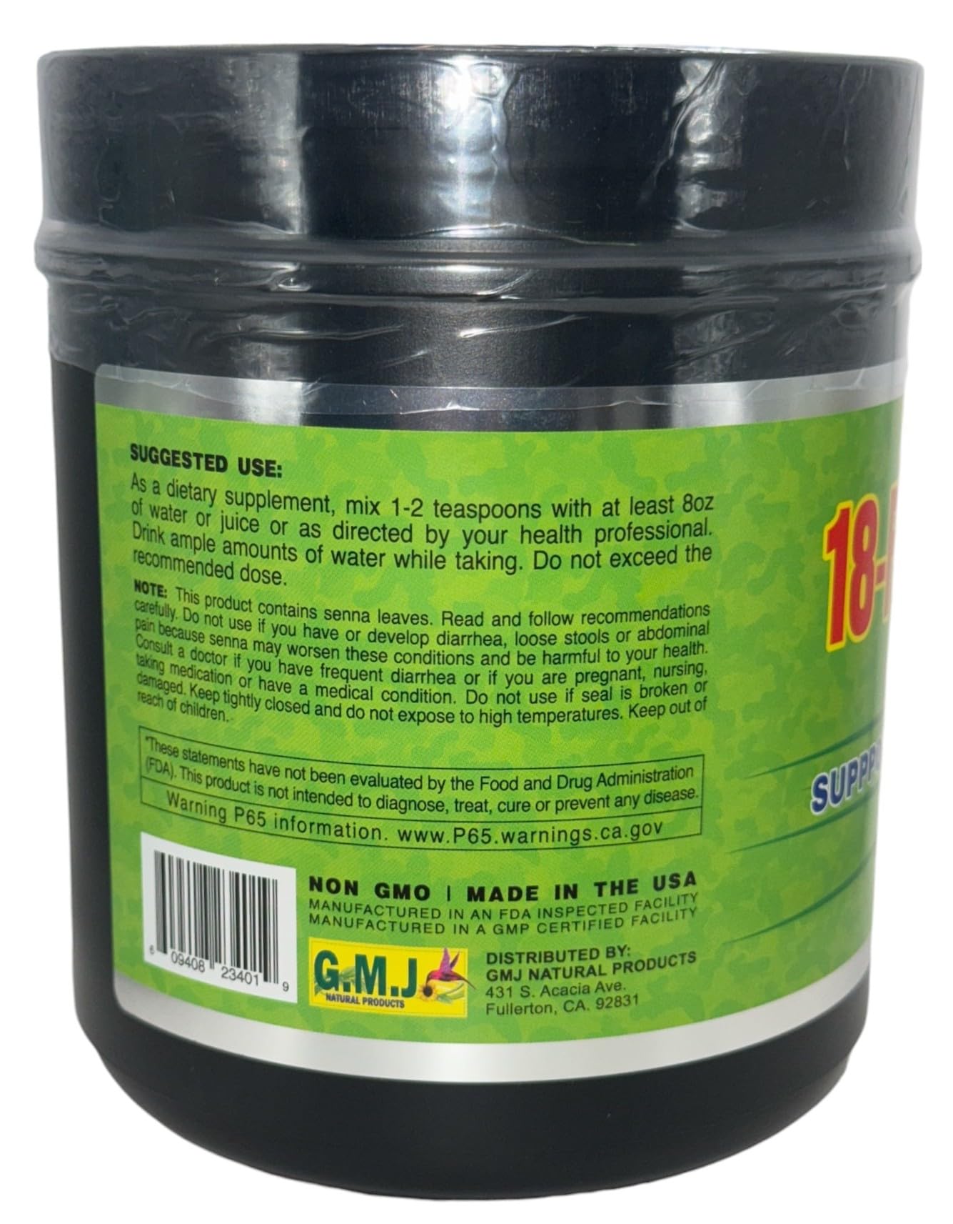 G.M.J Fibra 18 Super Max packaging highlights unflavored formula.