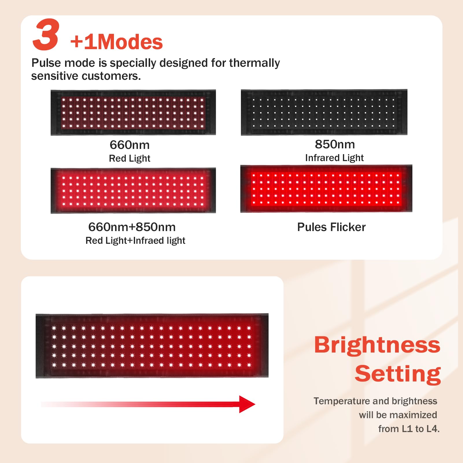 GMOWNW four brightness modes with steady and pulse options