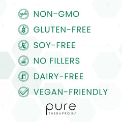 USA GMP-certified facility label on Pure Therapro Rx Power Probiotic Daily packaging.