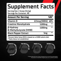 GMU SPORT Creatine HMB powder being poured into a glass