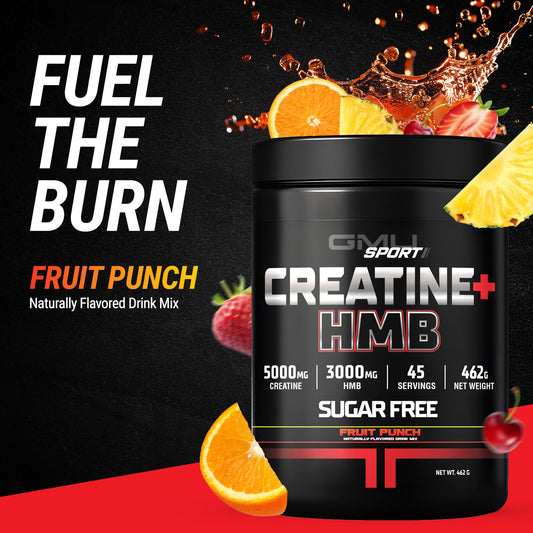 GMU SPORT Creatine HMB powder scoop ready for mixing