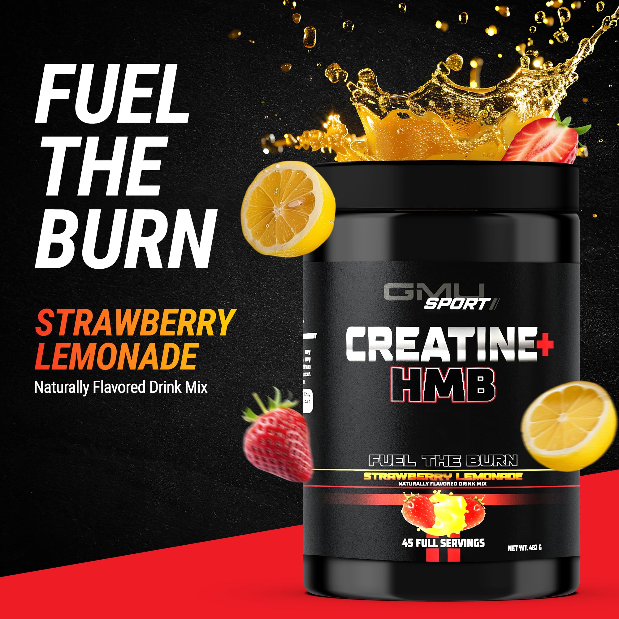 GMU SPORT Creatine 2.0 nutrition label highlights gluten-free and low sugar