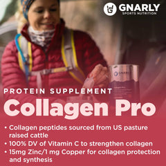 Close-up of Gnarly Collagen Pro label with ingredients details.