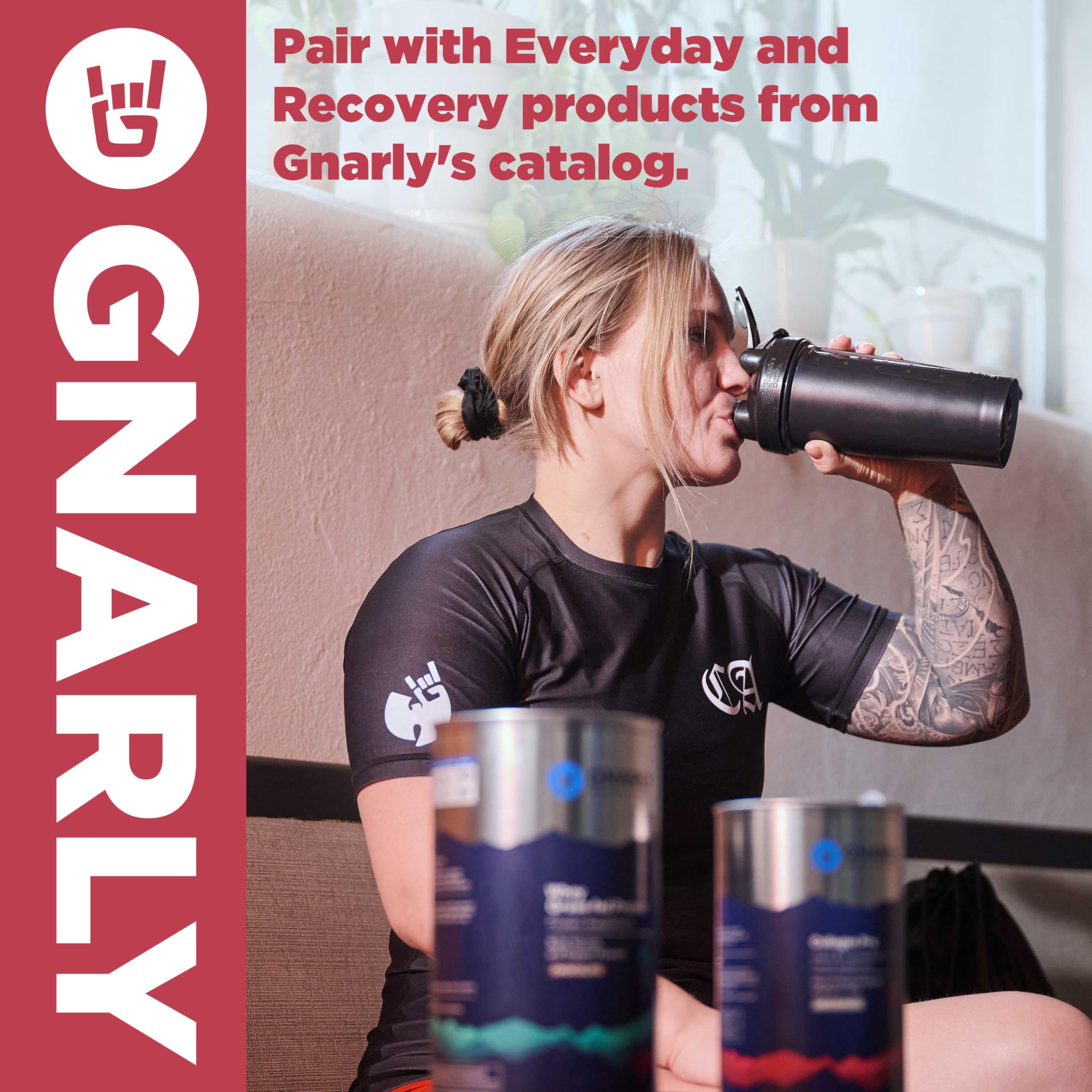 Pouring Gnarly Collagen Pro into a drink.