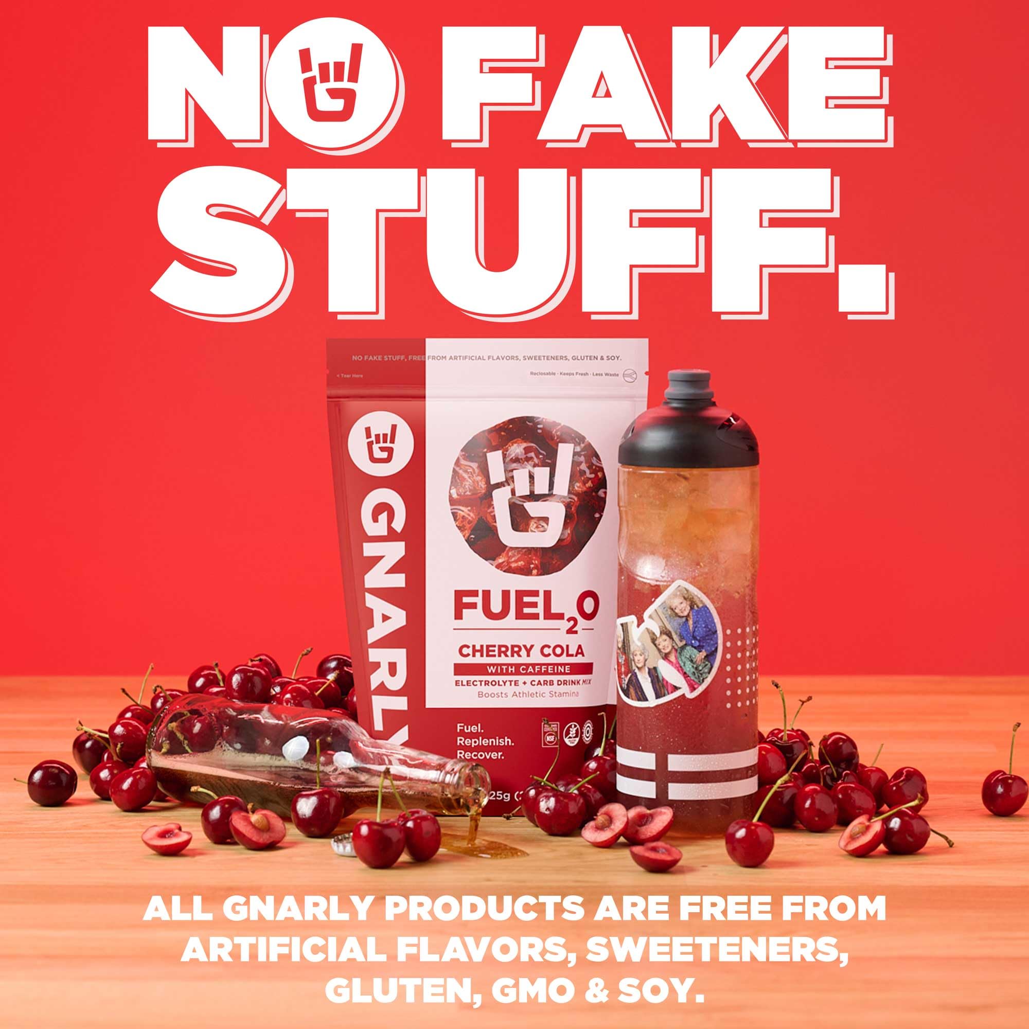 Gnarly Fuel2O Cherry Cola packets close-up show compact packaging