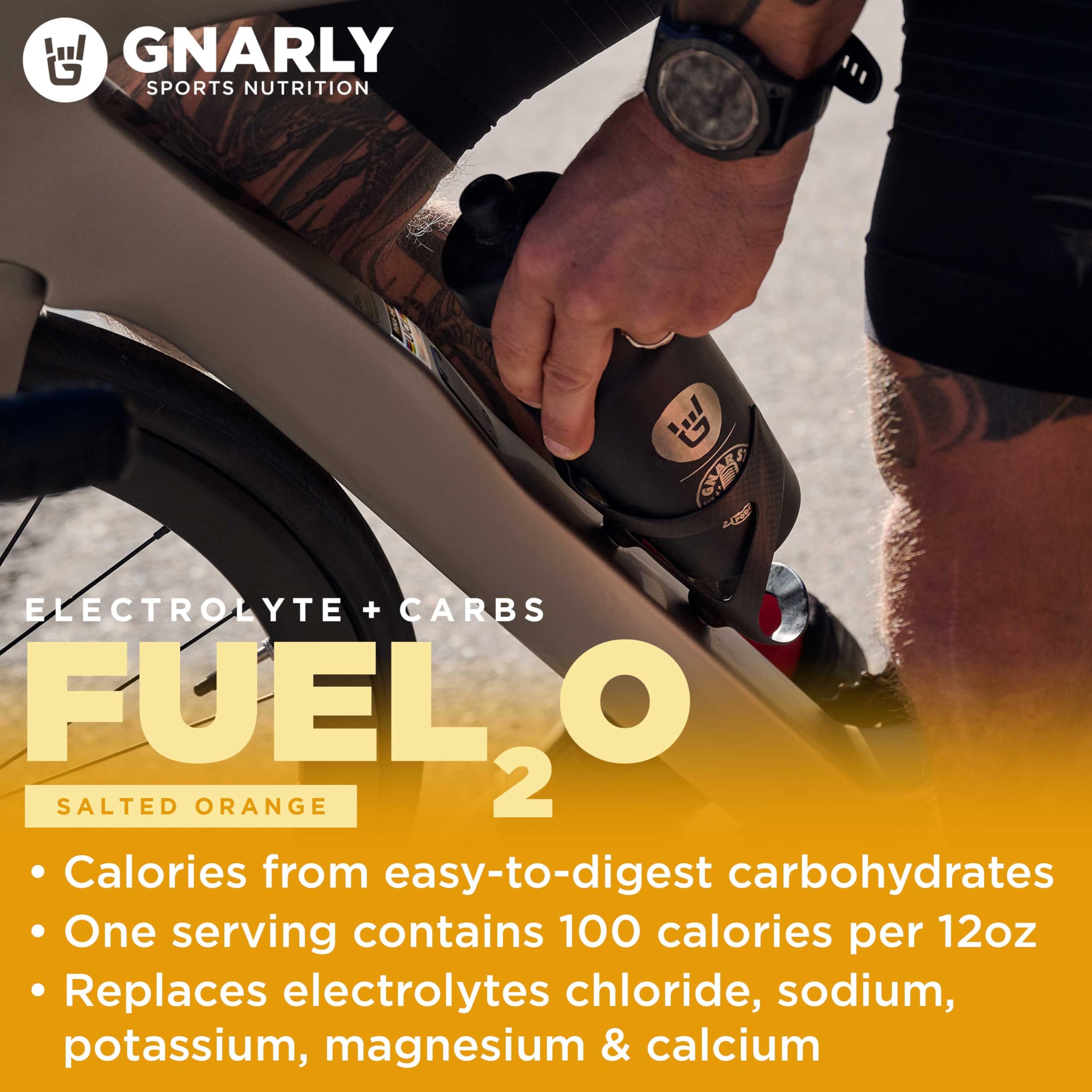 Gnarly Fuel2O powder dissolving in water for refreshing hydration