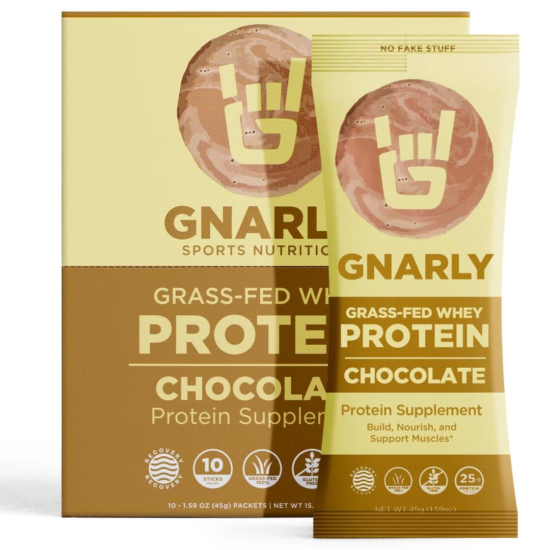 Gnarly Nutrition chocolate protein bottle, 25g protein per serving for post-workout support.