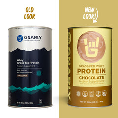 Gnarly Nutrition Whey protein powder scoop on counter, convenient quick refuel