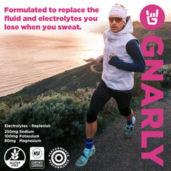Gnarly Nutrition Hydrate bottle logo conveying quality and NSF certification.