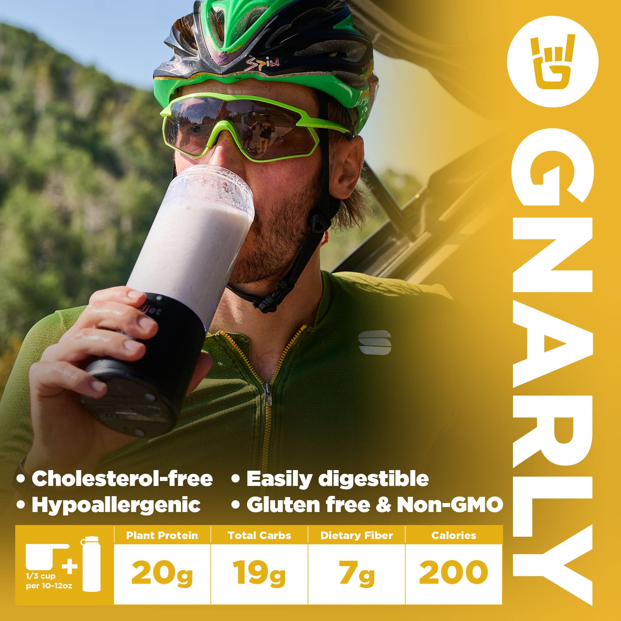 Smoothie featuring Gnarly Golden Milk powder in a glass, plant-based and creamy.