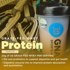 Gnarly Nutrition vanilla protein powder in shaker demonstrating easy mixability.