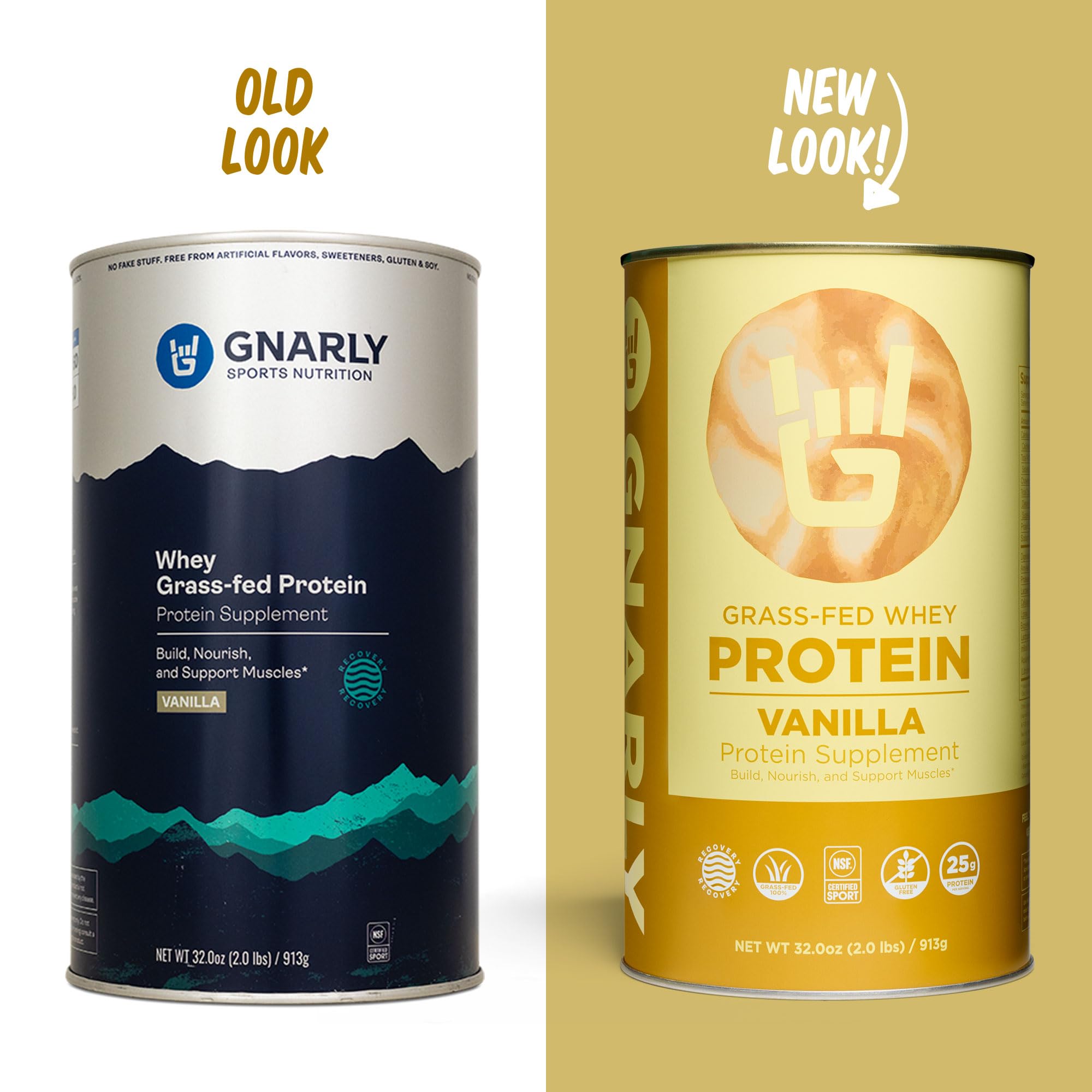 Gnarly Nutrition vanilla whey protein scoop showing measurement for quick shake prep.