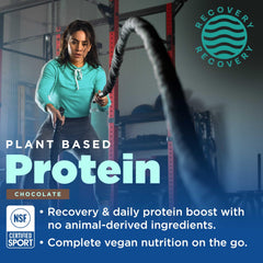 Scoop of Gnarly Vegan Protein pouring into a glass for a creamy shake.