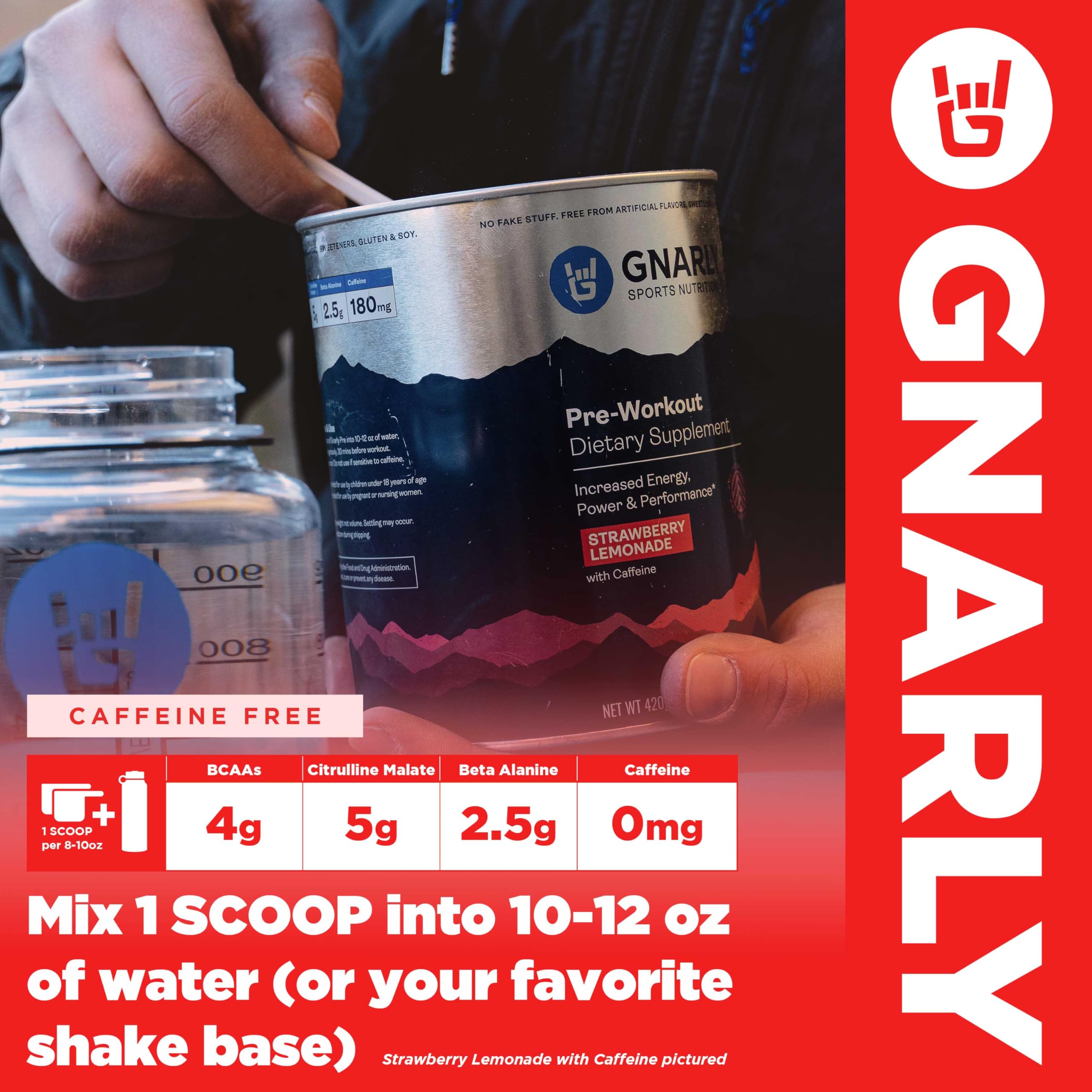 Gnarly pre-workout Strawberry Lemonade ingredients with beta-alanine and citrulline