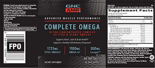 GNC AMP Complete Omega label close-up emphasizing product details
