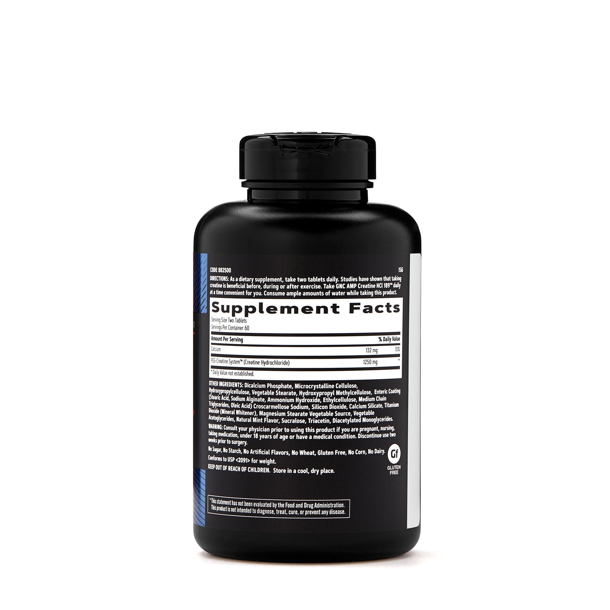 GNC AMP Creatine HCl 189 label close-up highlighting clinically studied formula