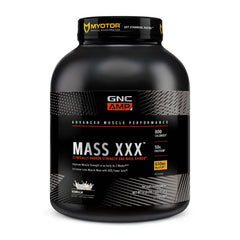 GNC AMP Mass XXX tub front showing a protein‑powered mass gainer for strength