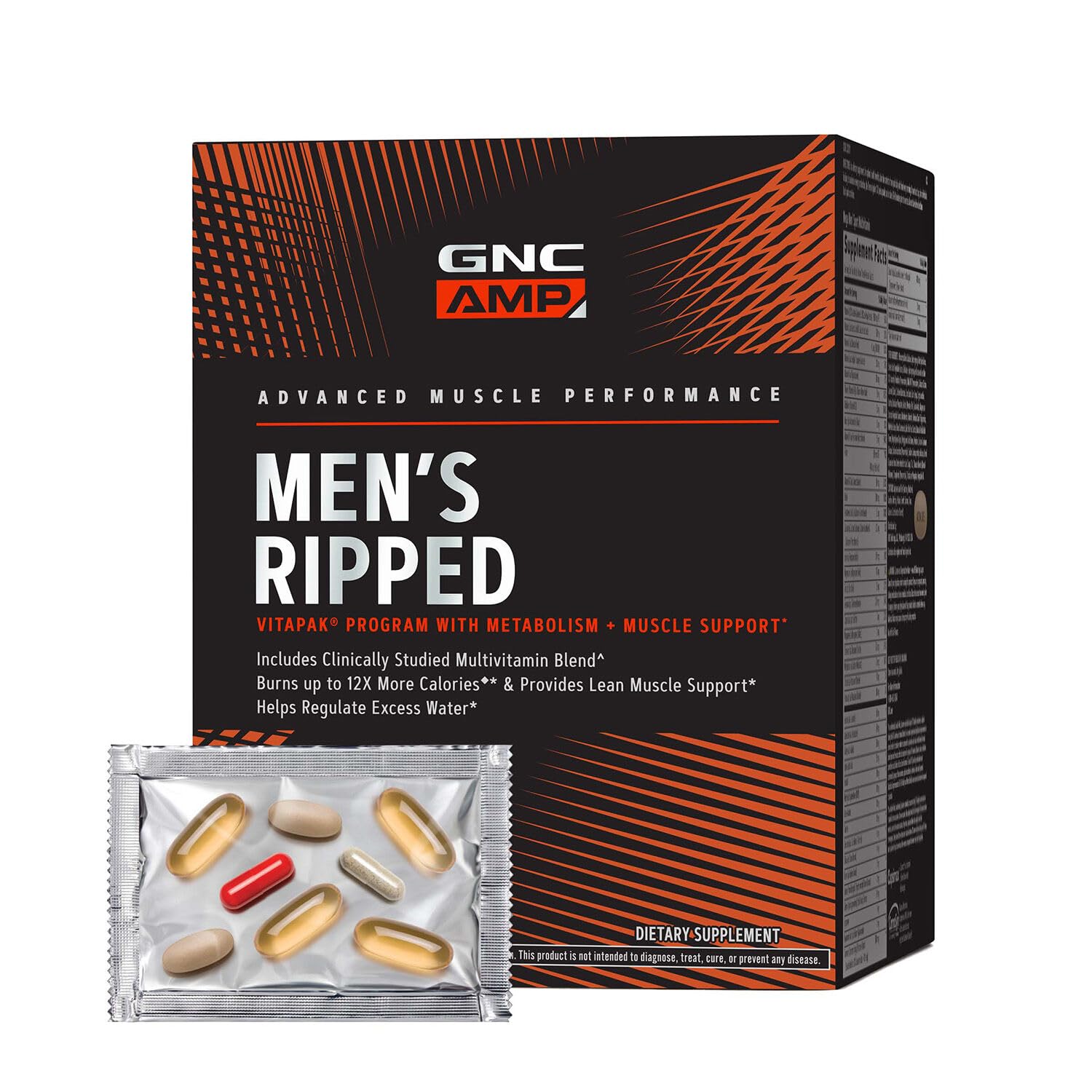 GNC AMP Men’s Ripped bottle front with bold branding for daily energy.