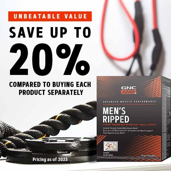 GNC AMP Men’s Ripped daily dose packets ready for travel.