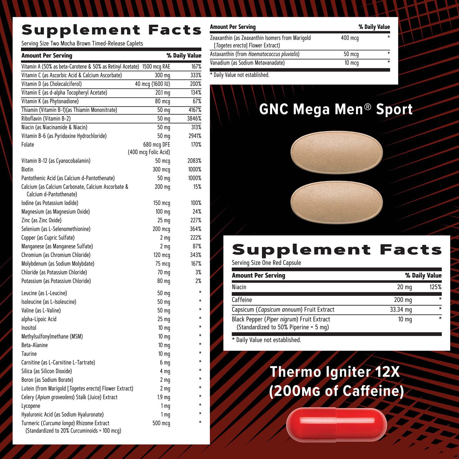 GNC AMP Men’s Ripped multivitamin label close-up for energy support.
