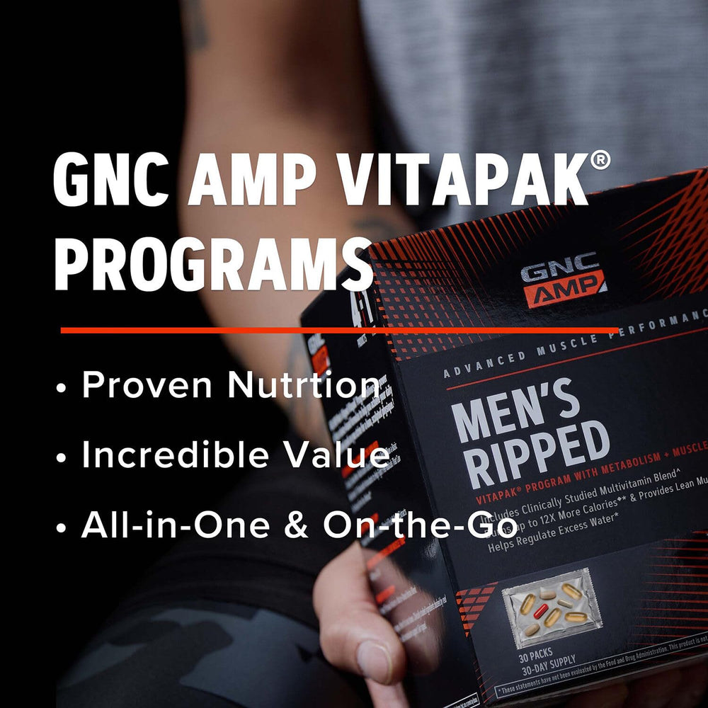 GNC AMP Men’s Ripped nutrition label close-up.