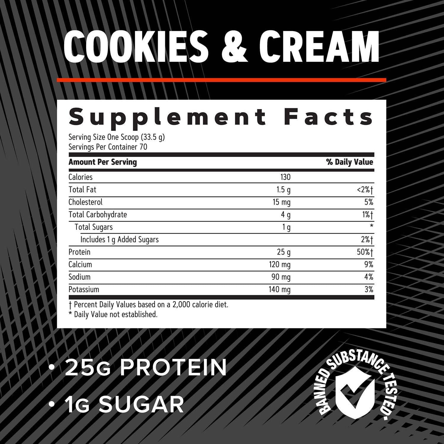 GNC AMP Pure Isolate Cookies and Cream label emphasizes purity and tested quality.