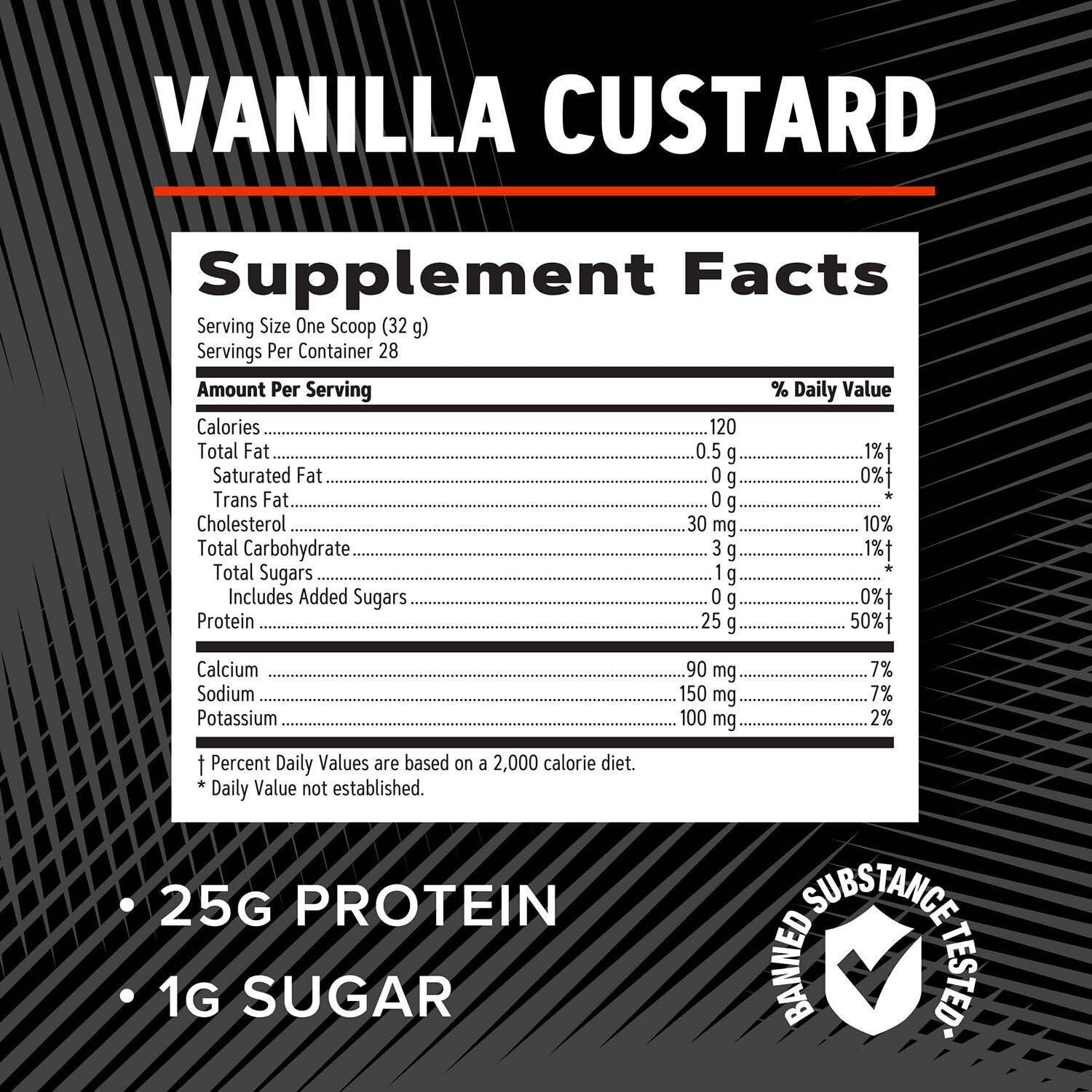 GNC AMP Pure Isolate Vanilla Custard powder being mixed in a glass