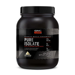GNC AMP Pure Isolate Vanilla Custard tub displayed for high quality post-workout protein