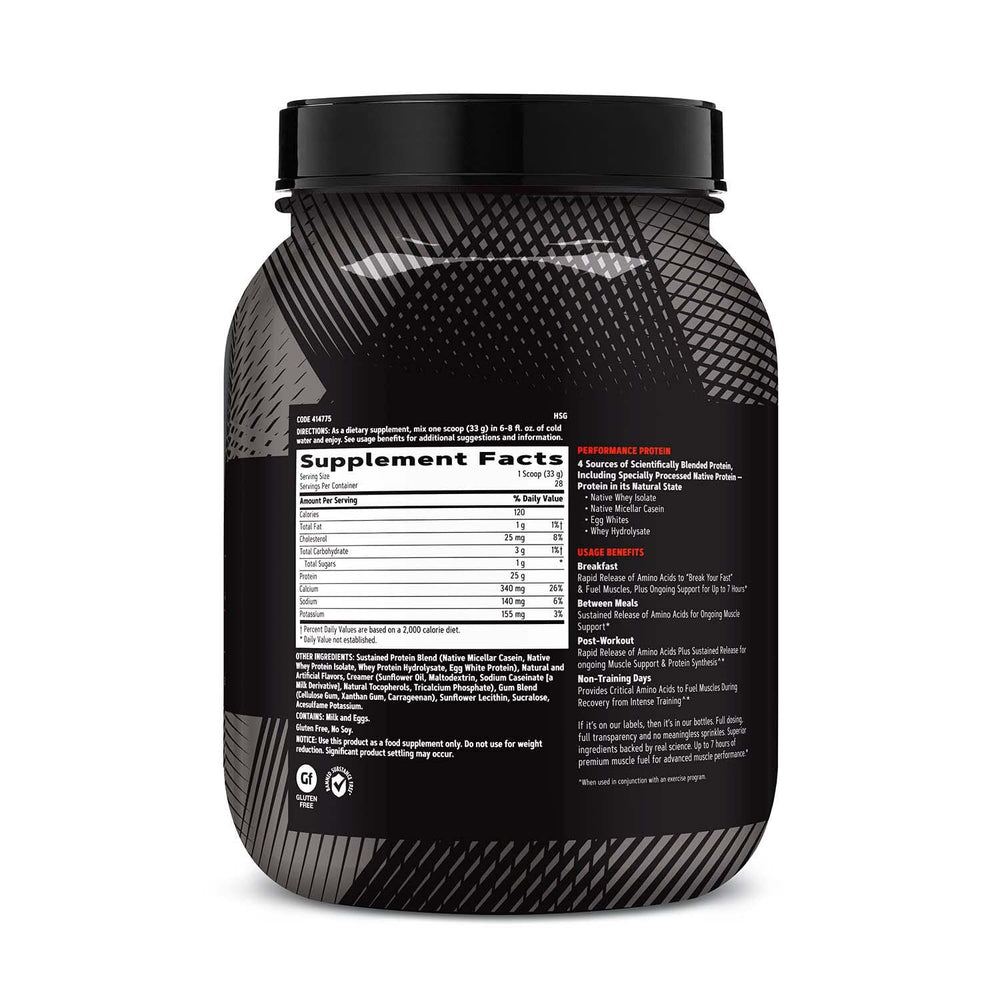 GNC AMP Sustained Protein Blend Cinnamon Toast scoop perfect for delicious shakes after workouts