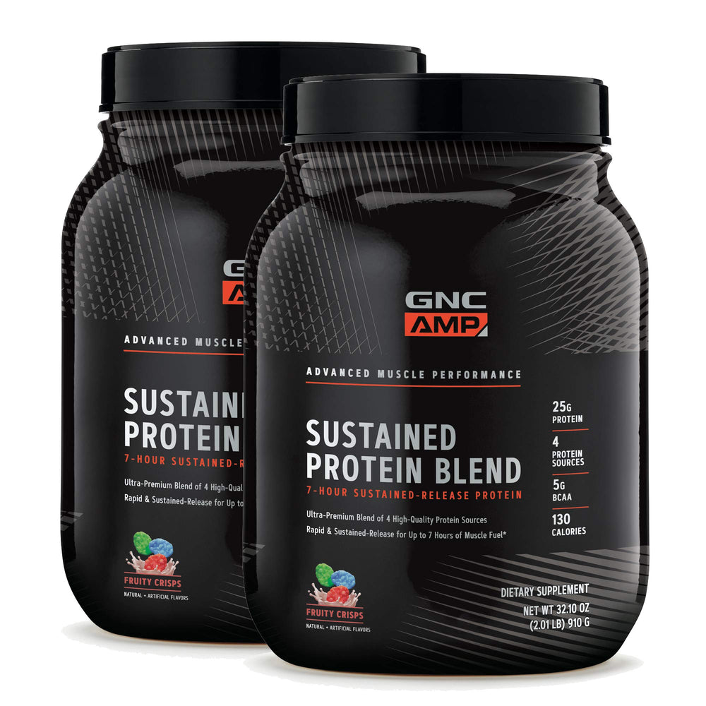 GNC AMP Sustained Protein Blend Cinnamon Toast tub ready for daily protein support