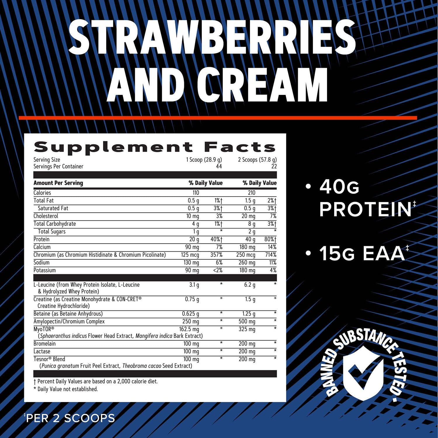 GNC AMP Wheybolic Alpha strawberries and cream scoop with creamy powder texture