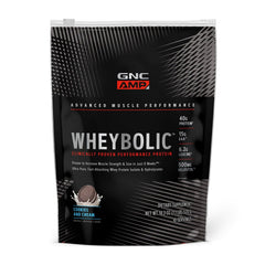 GNC AMP Wheybolic bottle pouring protein powder for strength