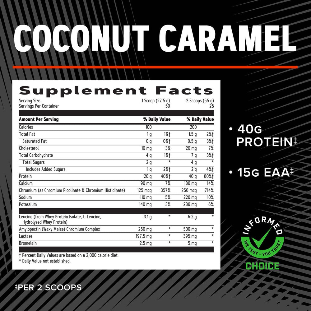 Serving size detail on GNC AMP Wheybolic coconut caramel label