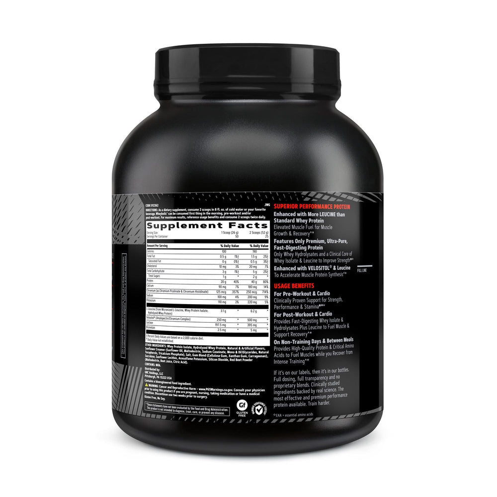 GNC AMP Wheybolic label close-up showing clinically tested strength blend.