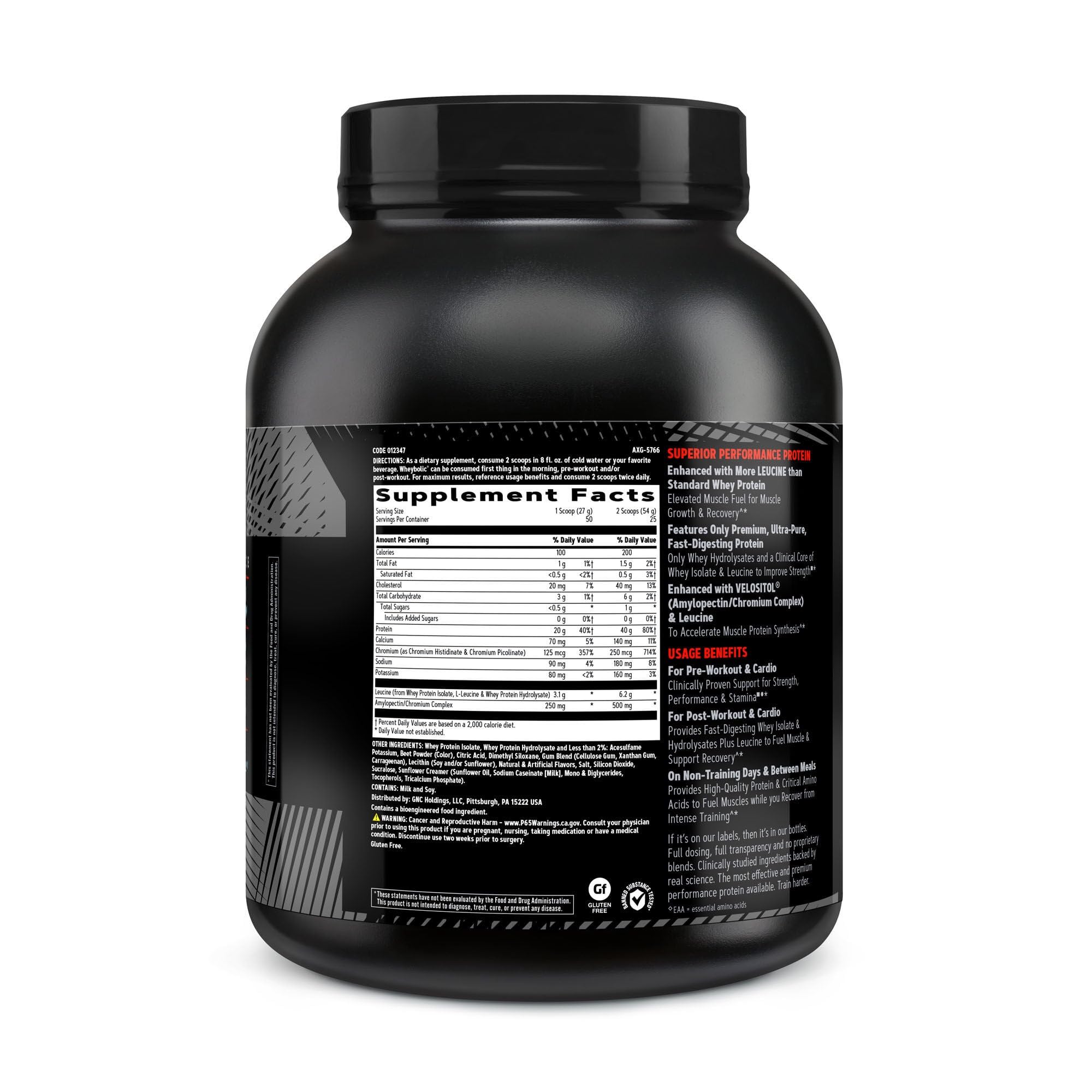 GNC AMP Wheybolic scoop over powder ready for a workout.