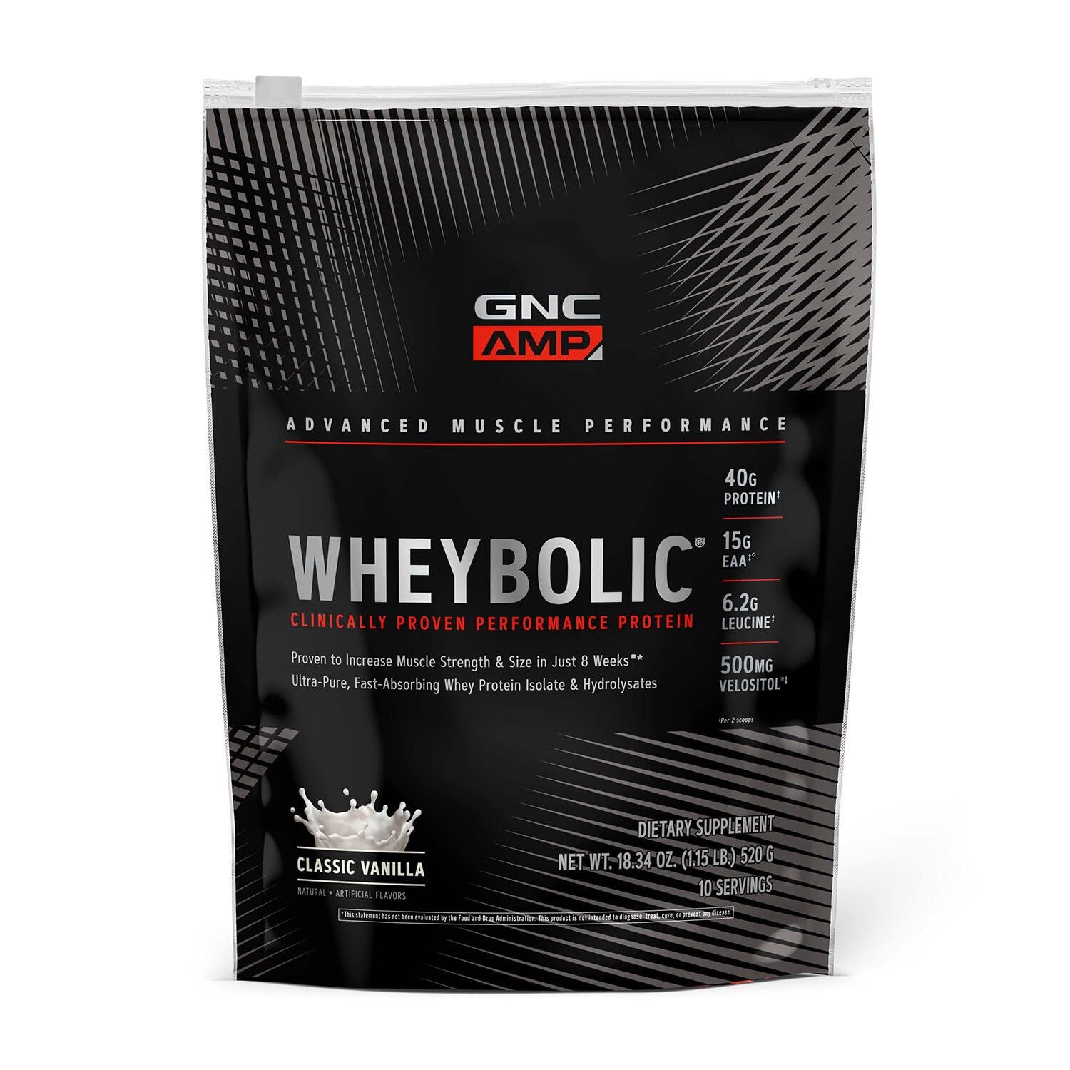 GNC AMP Wheybolic vanilla tub shows premium protein for post-workout recovery.