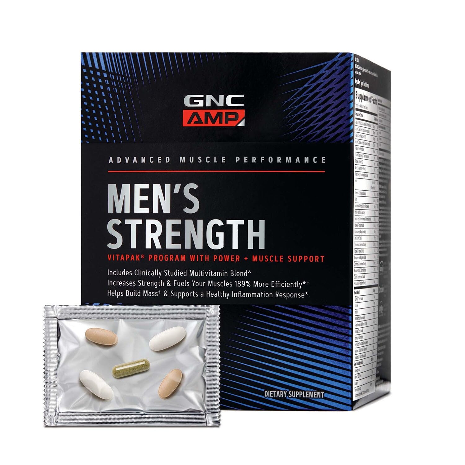 GNC AMP Men's Strength Vitapak pack front view for daily workouts