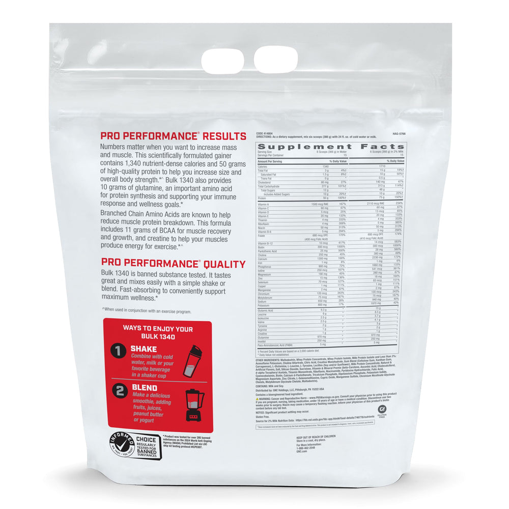 GNC Bulk 1340 bottle highlights creatine and amino acids for energy support