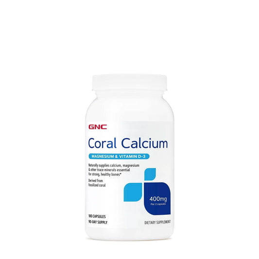 GNC Coral Calcium bottle cap pour shows capsule readiness for daily bone support.