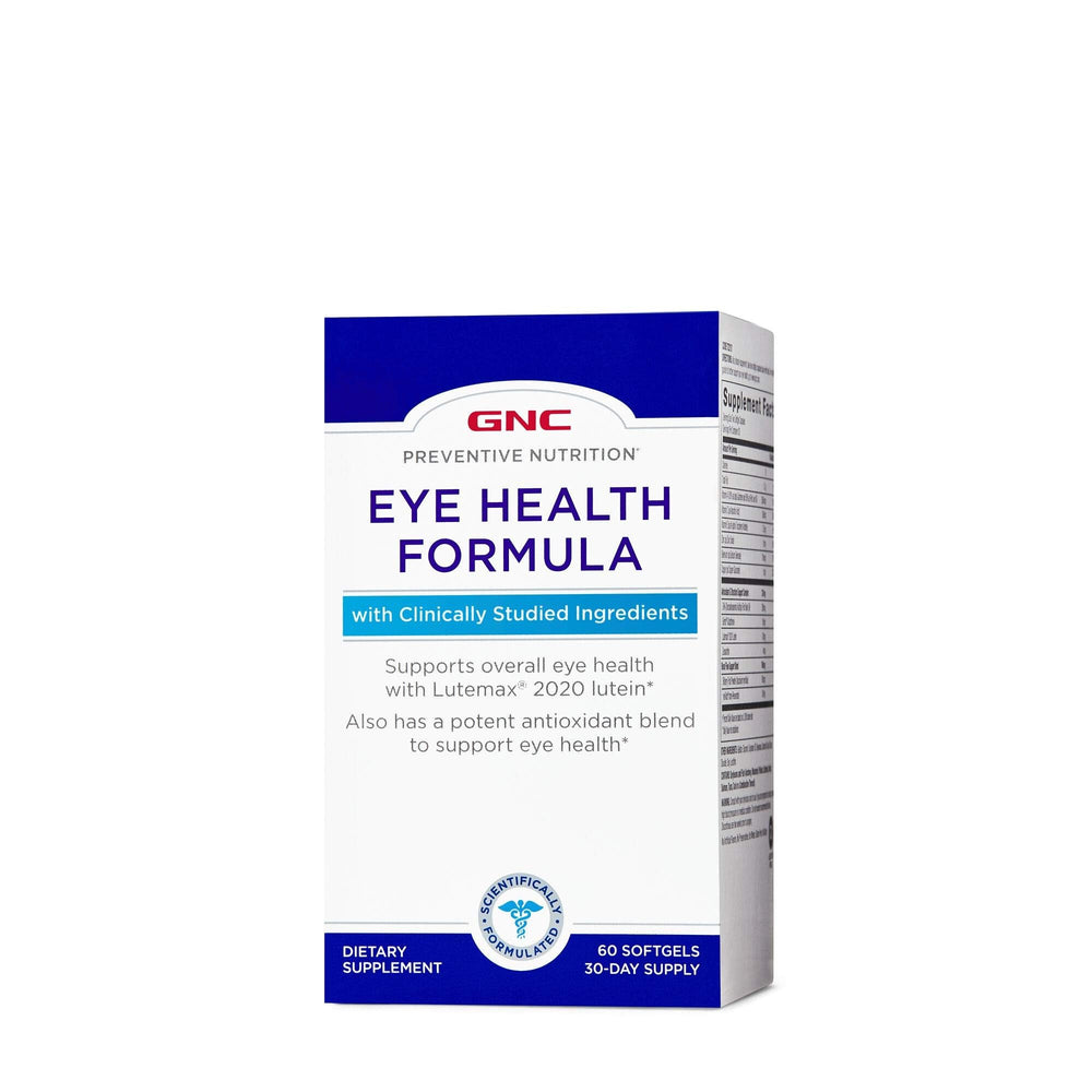 GNC Eye Health Formula bottle showing Lutemax lutein for eye support.