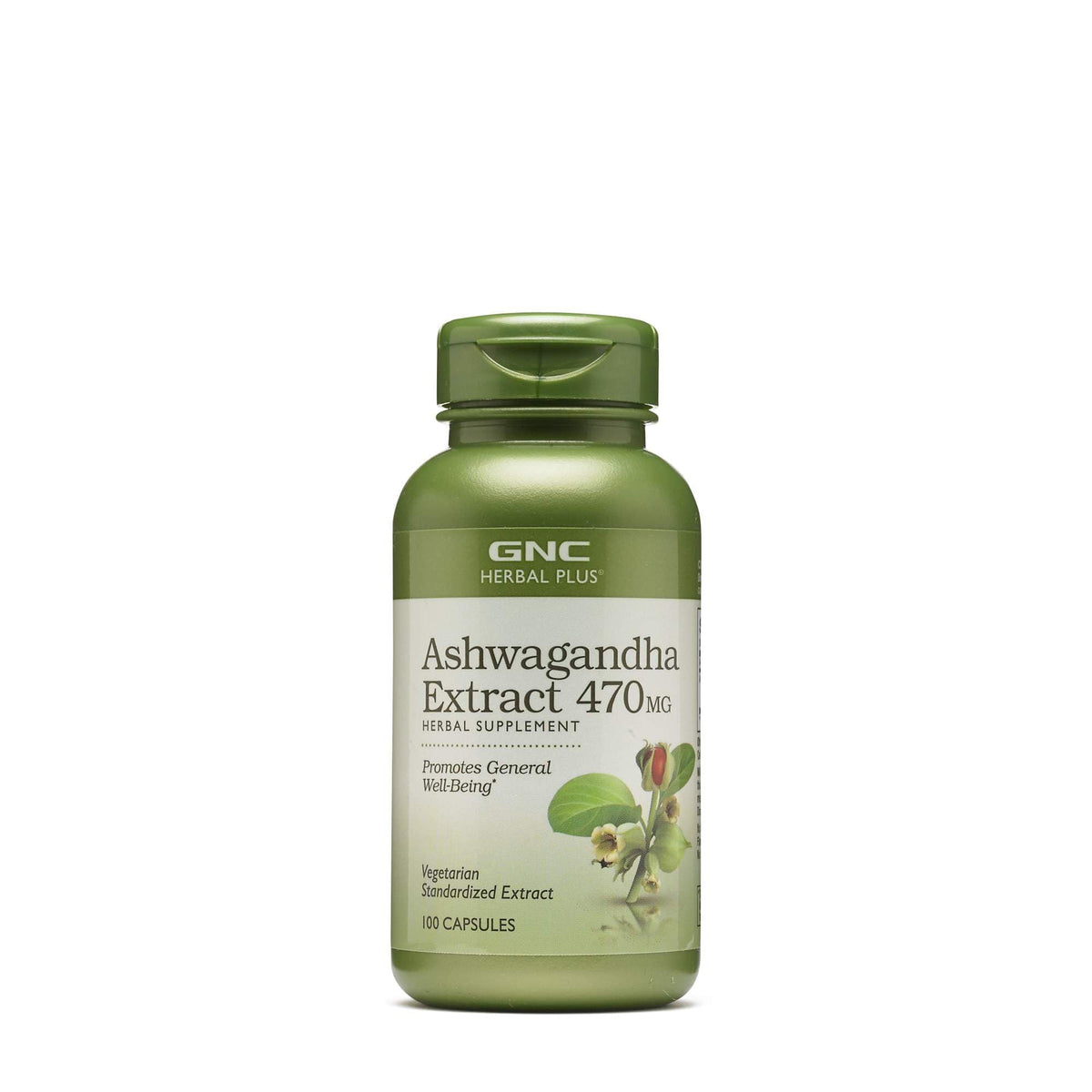 GNC Herbal Plus Ashwagandha 470mg bottle for daily well-being