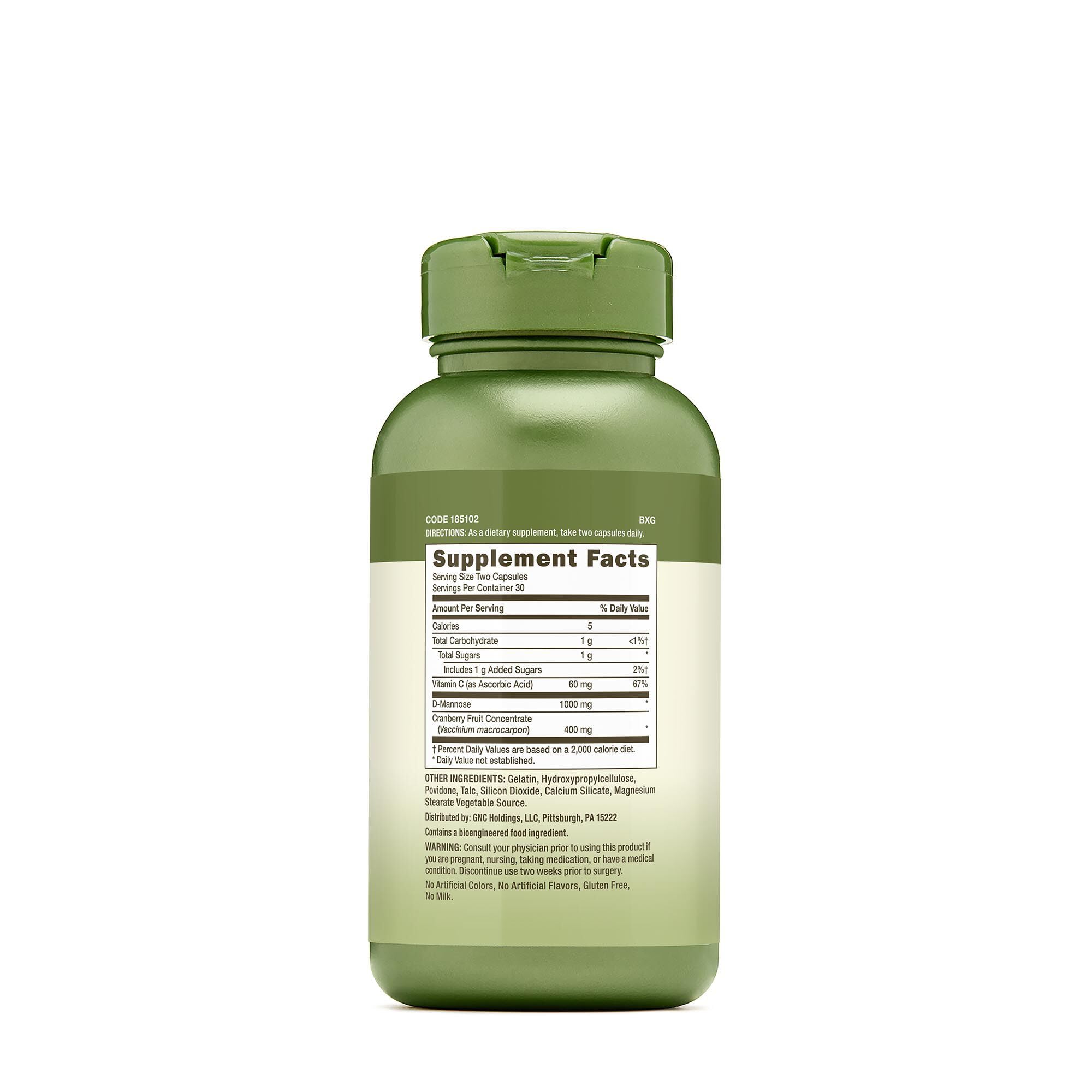 GNC Cranberry D-Mannose capsules closeup for natural urinary wellness