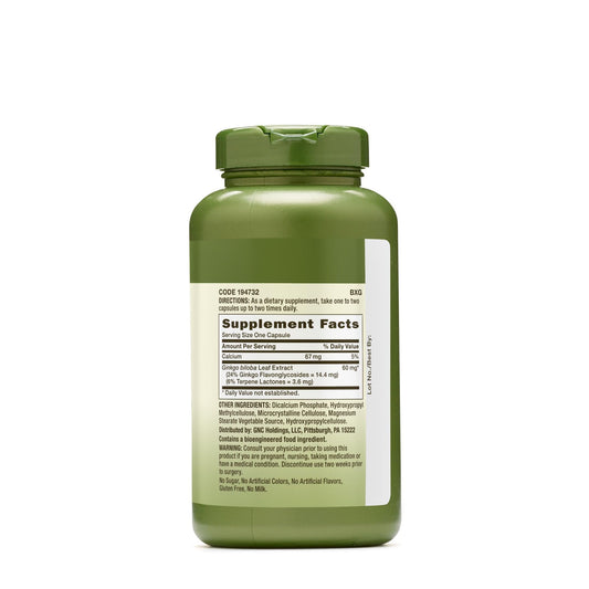 GNC Herbal Plus Ginkgo Biloba label detail highlights 300 servings per bottle.