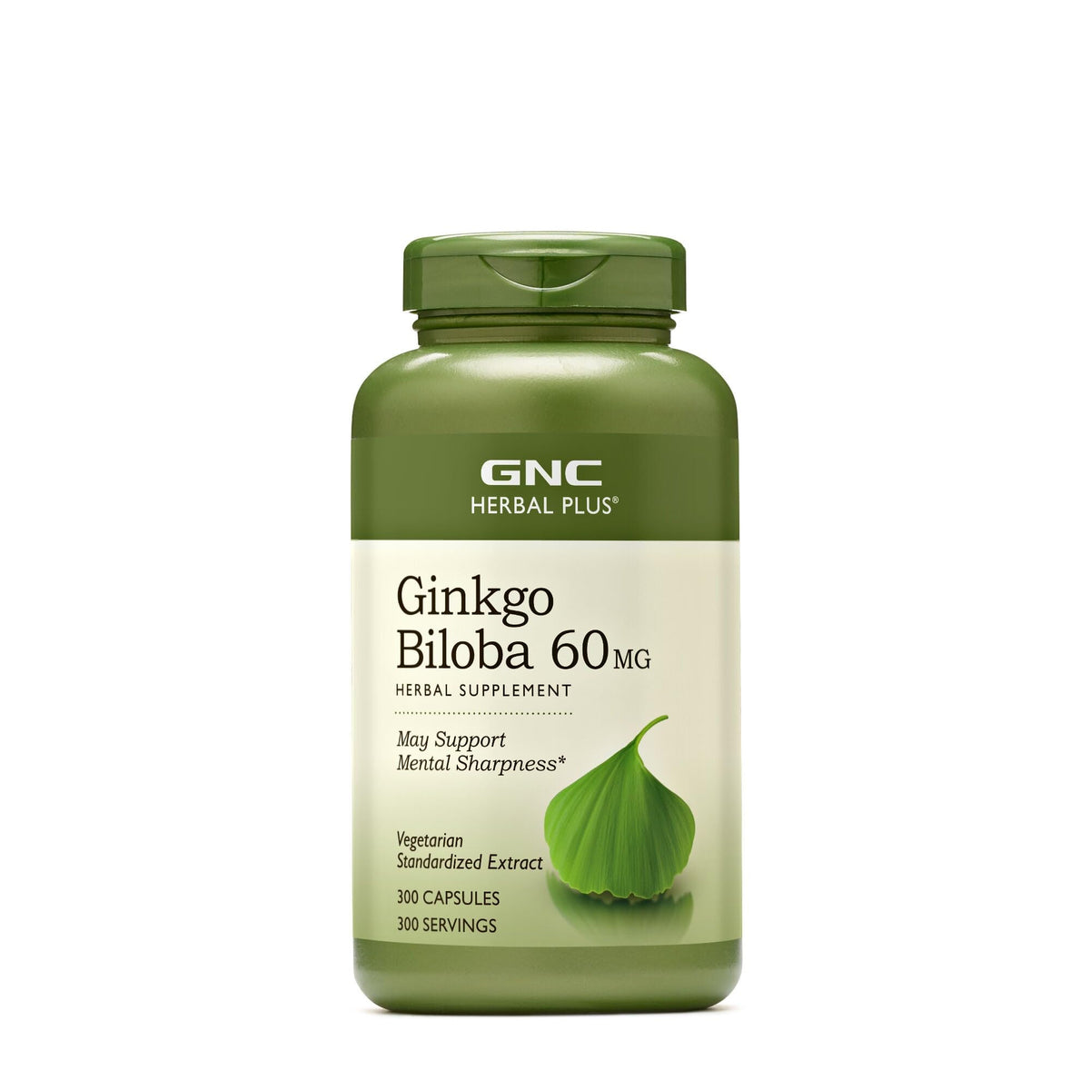 GNC Herbal Plus Ginkgo Biloba bottle front label showing 60 mg dosage.