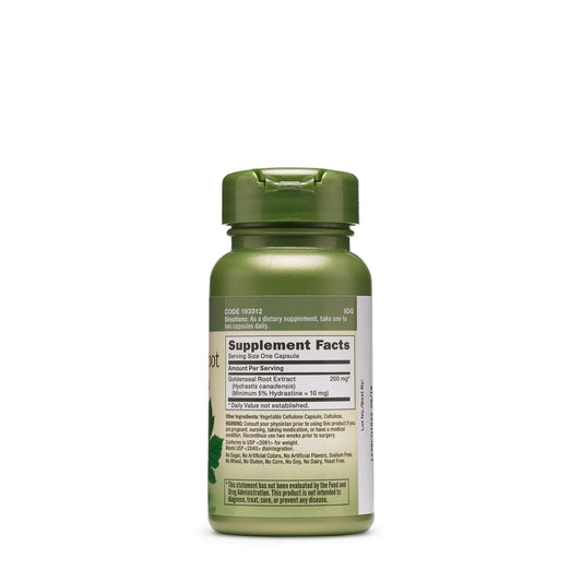 GNC Herbal Plus Goldenseal capsules close-up showing vegetarian formula for daily wellness.