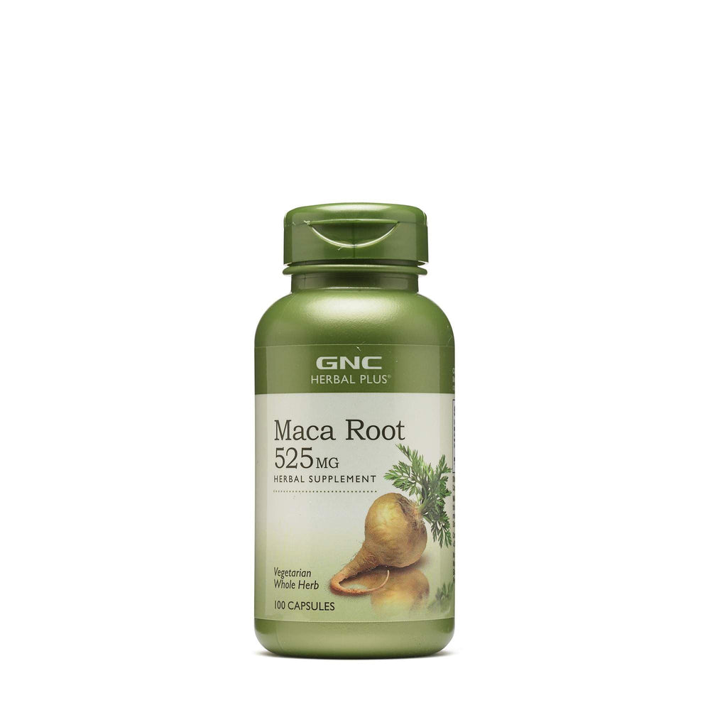 GNC Herbal Plus Maca Root 525mg bottle highlighting vitality support potential