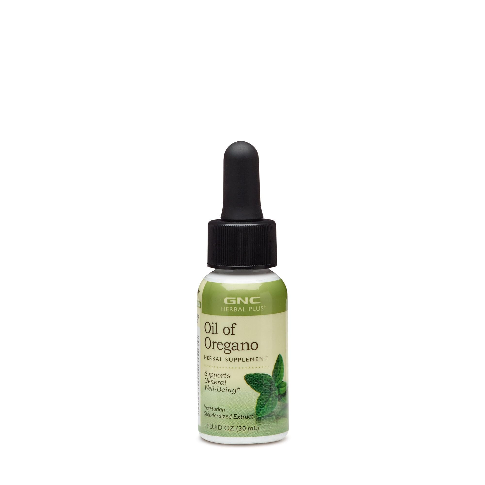GNC Herbal Plus Oil of Oregano bottle pour demonstrates easy daily supplement routine