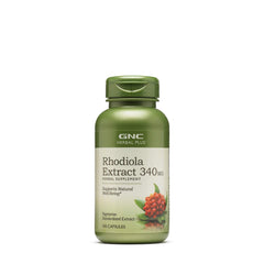 GNC Herbal Plus Rhodiola Extract bottle front view signaling natural well-being.