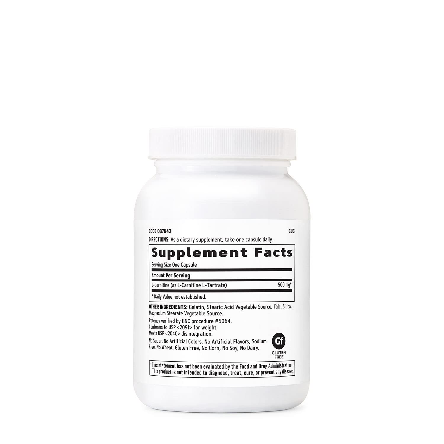 GNC L-Carnitine 500mg capsules close-up for post-workout use