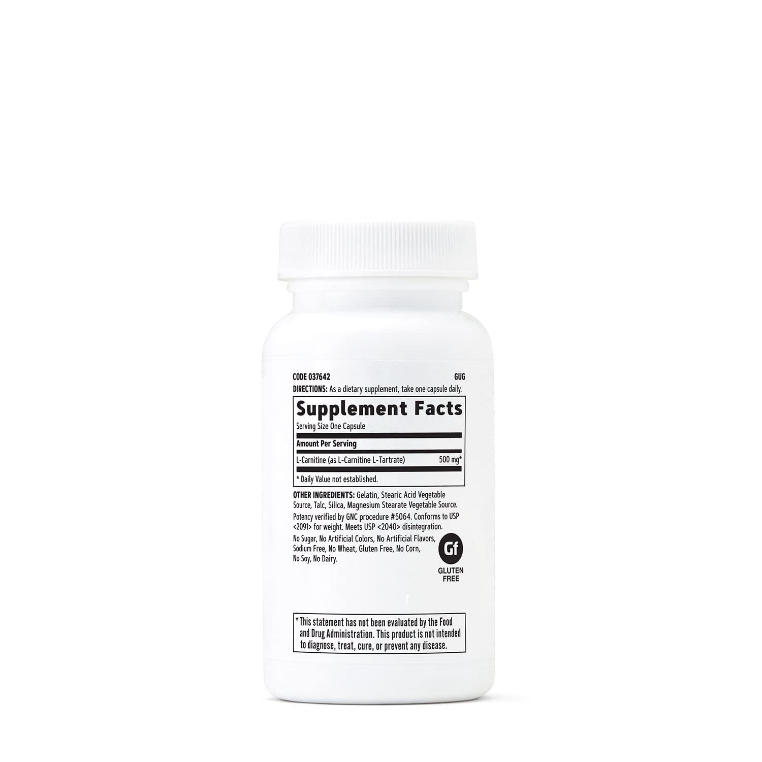 GNC L-Carnitine bottle back label with dose and ingredients